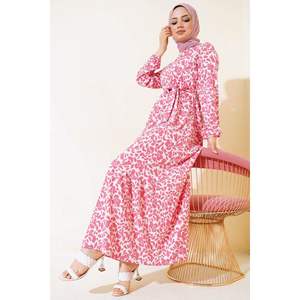 Patterned Crepe Dress With <b>Elastic</b> Waist Casual Powder Design - Product Image 4