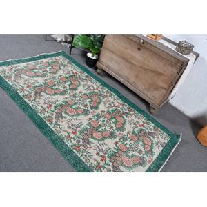 Tapis Vintage en Laine Turque 38X68 ft Vert Beige Tissage Plat Patchwork Design pour Décorations de Salon avec Support en Latex - Product Image 4