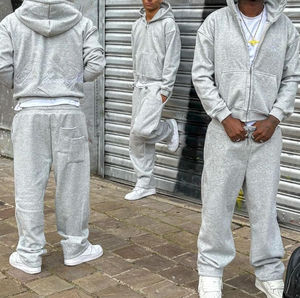 Ensemble de survêtement unisexe de qualité supérieure, taille plus, gris uni, été, à capuche, deux pièces, décontracté, coupe régulière, jogging, délavage acide - Product Image 6