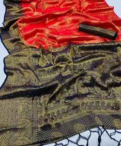 Sari en soie de coton Banarasi prêt à porter, broderie traditionnelle, soie de georgette, vêtements de fête indiens, vêtements de mariage, prix de gros pour femmes - Product Image 4