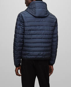 Veste coupe-vent matelassée en polyester noir brillant avec logo personnalisé OEM, prix de gros, streetwear à capuche zippé - Product Image 2