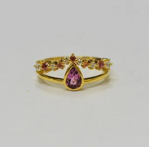 Anillo Apilable de Plata S925 Chapado en Oro de 14K con Zafiro Naranja Natural, Turmalina Rosa y Circonita Cúbica, Personalizable para Minoristas, OEM y ODM - Product Image 1