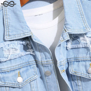 <b>Men's</b> Casual Daily Wear Distressed Denim <b>Jacket</b> Button up Ripped Pocketed <b>Long</b> Sleeve Stylish Comfortable Outerwear Fashion - Product Image 3