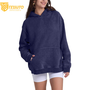 Vente en gros de sweats à capuche de haute qualité, couleur unie, avec impression de logo sur mesure, 100% coton, courts pour femmes - Product Image 4