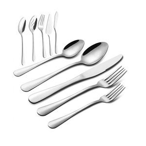 Ensemble de couverts en métal au design moderne avec manche carré uni, finition argentée, pour la maison et la table de mariage, vaisselle, couverts - Product Image 5