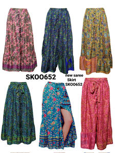 Traditional Silk Saree <b>Skirt</b> <b>Boho</b> Maxi Style with Elastic Waist Vintage Summer Festival or Casual Wear New Fabric - Product Image 4