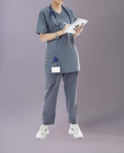 Top Sale Summer <b>Nurses</b> Hospital Uniforms Two Piece Stretch Spandex Short Sleeve Pants Jogger Scrubs Suit Unisex Scrubs Sets - Product Image 3
