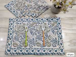 Manteles individuales de algodón 100% hechos a mano tradicionales Jaipur Block Impreso Manteles individuales para mesa de comedor Alfombrillas de comedor de algodón indio étnico - Product Image 5