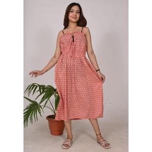 Vestido bohemio hecho a mano de verano para mujer, estampado floral de bloque largo, ligero, informal, ropa de playa, 100% algodón, respetuoso con el medio ambiente - Product Image 4