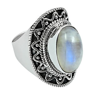 Modern Design Best Quality Handmade Jewelry 925 Sterling Silver Natural Rainbow Moonstone Oval Shape Chunky <b>Ring</b> for Woman <b>Girls</b> - Product Image 1