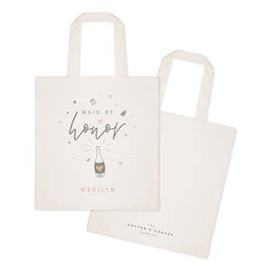 Personalized Name Open-Closure Cotton Canvas Tote Bag for Champagne Celebration-Maid of Honor Wedding - Product Image 2