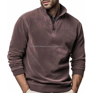 Vente en gros de pull personnalisé à col montant et demi-fermeture éclair en coton délavé à l'acide sweat-shirt et sweat-shirt et sweat à capuche surdimensionnés à col montant pour hommes - Product Image 1