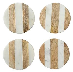 Napperons en bois et en marbre de qualité très durables Look Premium pour la maison et le bureau Boissons Thé Tasse à café Utilisation sous-verres gratuits - Product Image 1