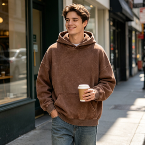 Sweat-shirt homme sur mesure en coton molletonné 280 g/m², coupe ample, effet délavé, pour marques de streetwear américaines, fournisseur en gros - Product Image 1