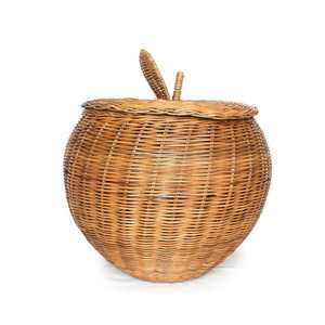 Panier à fruits en rotin naturel avec couvercle, paniers de rangement en forme de baril - Product Image 3