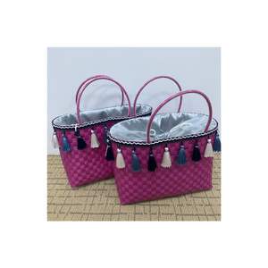 Panier en plastique à tricoter sac Patchwork panier de marché coloré femmes sac à provisions à la mode PP sangle recycler - Product Image 6