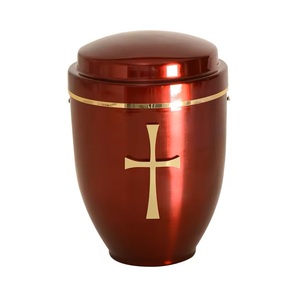 Best Quality Golden Cross Design Metal Cremation Urn For Dignified Memorial, Red Finishing Keepsake Urns for Adult Human Ashes - Product Image 1