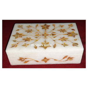 Caja de joyería con Incrustaciones de nácar de mármol blanco de forma rectangular, diseño Floral de Color dorado utilizado para caja de regalo de Chocolate - Product Image 1
