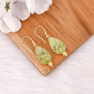Boucles d'oreilles en opale verte de qualité supérieure, plaquées or sur laiton, ou boucles d'oreilles statement, en gros, taille personnalisée, vente flash - Product Image 2