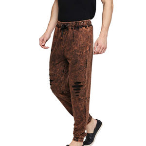 กางเกงจ็อกเกอร์ผ้าฝ้ายคุณภาพสูงสำหรับผู้ชายโอเวอร์ไซส์ผ้าฟลีซซักกรดกางเกงเอวยางยืดสไตล์ลำลองกลางสีเข้มออกแบบได้ตามต้องการ - Product Image 3