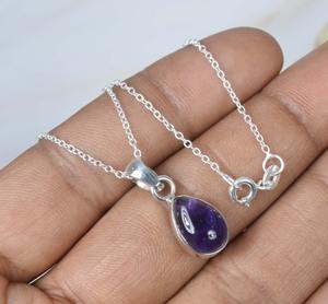 Pendentif de chaîne de pierres précieuses en argent Sterling 925 améthyste violette coupée sans chaîne bijoux faits à la main cadeau de pierre naturelle pour anniversaire - Product Image 2