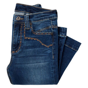 Jeans de Tiro Alto con Corte de Campana, Mezclilla Elástica Azul, Corte Ajustado, Bolsillos Delanteros de Parche, Jeans Modernos para Mujer, Lavado Vintage - Product Image 5