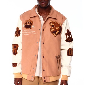 เสื้อแจ็กเก็ตแฟชั่นสตรีทโอเวอร์ไซส์ไม่มีลายตัวหนังสือสำหรับผู้ชายเสื้อเบสบอลทีมโรงเรียนออกแบบได้ตามต้องการ - Product Image 4