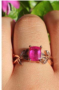 Pink Sapphire <b>Engagement</b> <b>Ring</b> Elongated Cushion Cut Diamond <b>Ring</b> Leaves <b>Ring</b> CZ Diamond Twig and Leaf <b>Nature</b> <b>Inspired</b> Vintage - Product Image 5
