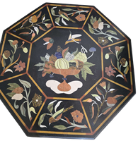 Ensemble de table à manger rectangulaire noire moderne avec magnifique marqueterie en pierre incrustée pour la maison, la cuisine ou l'hôtel