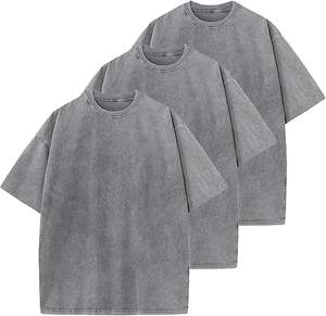 Lot de 3 t-shirts en coton vintage délavés unisexe surdimensionnés coupe ample manches courtes décontracté couleurs unies t-shirts pour hommes femmes - Product Image 4