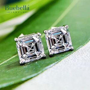 Venta caliente de los hombres de Plata de Ley 925 14K oro blanco Asscher diamante corte Stud pendientes estilo Hip Hop - Product Image 2