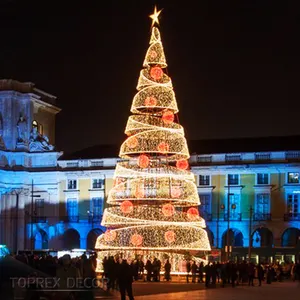 Decorazioni natalizie luci per esterni impermeabili Giant Artificial Metal Frame Pagoda Ribbon Led Spiral Outdoor Christmas Tree