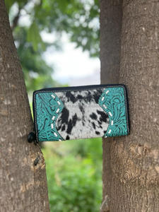 Nuevo estilo occidental, pelo en Color oculto, bolso de mano de cuero de vaca en relieve, monedero diseñado para mujer, superventas, billetera única de cuero Real - Product Image 4