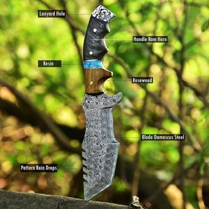 Couteau en acier Damas fait à la main avec manche en bois, couteau de camping, vente chaude, couteau d'extérieur. - Product Image 1