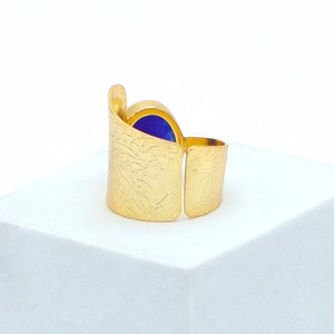 Blue <b>Jade</b> Gemstone Adjustable <b>Ring</b> 18K Gold Plated Trendy Wedding & Party Jewelry for Unisex Gift and Personal Use - Product Image 4