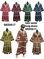 Robe Saree Bohème en Soie Indienne Nouvelle Collection 2022 pour Femme, Imprimé Floral, Manches Longues, Décontractée, Boutonnée, Vente en Gros