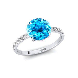 Anillos solitarios de Halo de diamantes reales y piedras preciosas de Topacio Azul suizo natural de 2,35 quilates de alta calidad en oro sólido de 18 quilates a precios mayoristas - Product Image 3