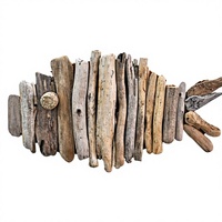 Sculpture murale ovale abstraite géométrique Gubuk Bali Driftwood Fish Art Deco, lot de 2 (Décoration artisanale en bambou pour salon)