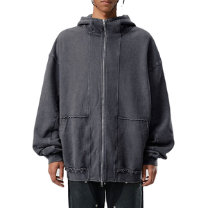 Fabricante de logotipo personalizado de dos vías con cremallera Streetwear Drop Shoulder Unisex Distressed Oversized Hoodie Full Zip up Acid Wash Hoodie - Product Image 3
