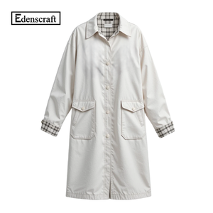 Manteau décontracté beige pour femme, long, écologique, respirant, léger, pour la journée, manches longues, tissu doux, broderie, poches poitrine - Product Image 6