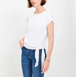 เสื้อยืดถักแขนนิ่มสำหรับผู้หญิงหมวกคอตักเอวปรับได้แบบทันสมัย - Product Image 1