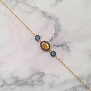 925 Sterling <b>Silver</b> Fashion <b>Charm</b> <b>Bracelet</b> with Citrine Stone & Enamel Evil Eye - Product Image 2