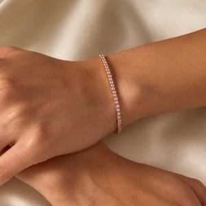 Bracelet tennis rond en pierre précieuse rose, chaîne en or jaune plaqué 14 carats, sertissage griffe, bijoux de fiançailles tendance - Product Image 3
