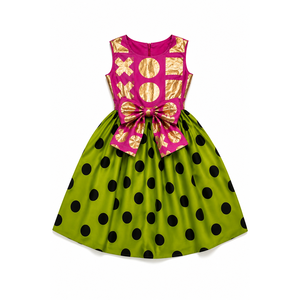 Set gonna e top da ragazza con stampa africana Ankara, fiocco rosa e pois verdi, modello EX - Product Image 4
