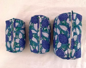 Bolsa de Cosméticos Hecha a Mano con Estampado Floral Azul Indio, Vintage, Ecológica, de Algodón, Resistente al Agua, Duradera, Pequeña - Product Image 4