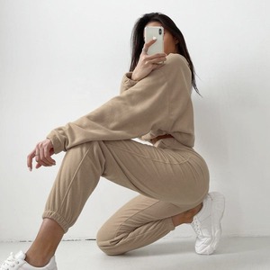 Sudadera con capucha para mujer Pantalones de dos piezas Otoño Invierno 100% Chándal de algodón Posición del logotipo frontal - Product Image 4
