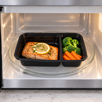 Boîte à lunch rectangulaire jetable de qualité alimentaire à 2 compartiments, compatible micro-ondes, pour les plats à emporter des restaurants
