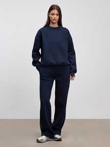 <b>Top</b> Selling Custom Relaxed <b>Women</b> Neoprene Sweatshirt <b>Navy</b> Drop Shoulder Two Pieces Tracksuit For <b>Women</b> Gym Training & Streetwear - Product Image 2