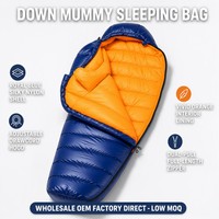 Sac de couchage enveloppant bleu marine avec doublure grise, imperméable, à larges épaulettes, pour camping, randonnée, extérieur, vente en gros, usine OEM
