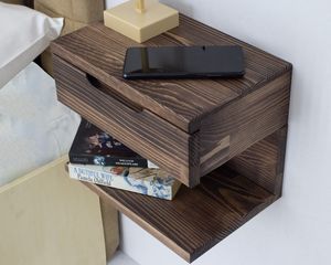 Mesita de noche de madera hecha a mano flotante moderna, almacenamiento de múltiples cajones, diseño ecológico para dormitorio, sala de estar, decoración de hogar y oficina - Product Image 2